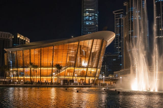 Dubai Opera illuminated at night